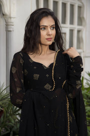 ✨ ফারাহ: গোল্ডেন গ্লিটার প্রিমিয়াম জর্জেট আনারকলি গাউন