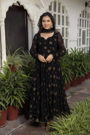 ✨ ফারাহ: গোল্ডেন গ্লিটার প্রিমিয়াম জর্জেট আনারকলি গাউন