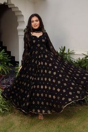 ✨ ফারাহ: গোল্ডেন গ্লিটার প্রিমিয়াম জর্জেট আনারকলি গাউন