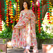 🌸 গুলনাজ ফ্লোরাল শিফন আনারকলি থ্রি পিস সেট | মহিলাদের পার্টি ও ফেস্টিভ ওয়্যার