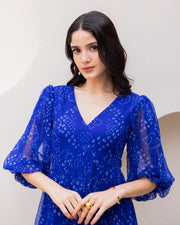 ব্লু রয়াল বোহো শিফন ম্যাক্সি গাউন