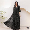 ব্ল্যাক রয়াল বোহো প্রিন্ট শিফন ম্যাক্সি গাউন